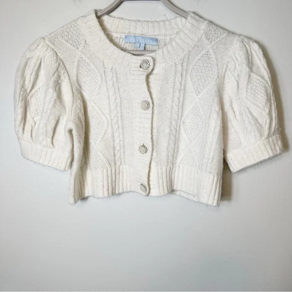 Hill House Ollie Sweater Cardigan Cropped Pearl Buttons Puff Sleeves Small White - Picture 3 of 12
